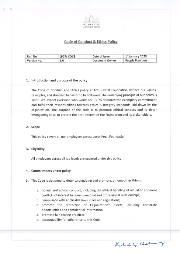 Code of Conduct and Ethics Policy